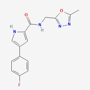 molecular formula C15H13FN4O2 B2977470 4-(4-fluorophenyl)-N-((5-methyl-1,3,4-oxadiazol-2-yl)methyl)-1H-pyrrole-2-carboxamide CAS No. 1226445-78-8