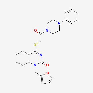 molecular formula C25H28N4O3S B2977477 1-(furan-2-ylmethyl)-4-((2-oxo-2-(4-phenylpiperazin-1-yl)ethyl)thio)-5,6,7,8-tetrahydroquinazolin-2(1H)-one CAS No. 899730-71-3