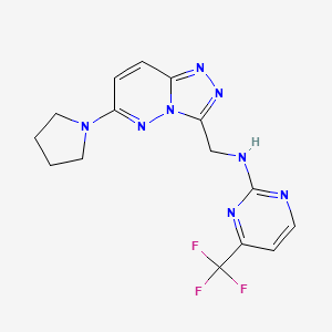 molecular formula C15H15F3N8 B2977495 N-((6-(pyrrolidin-1-yl)-[1,2,4]triazolo[4,3-b]pyridazin-3-yl)methyl)-4-(trifluoromethyl)pyrimidin-2-amine CAS No. 2034538-91-3