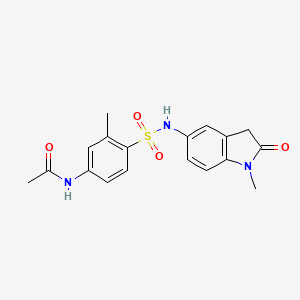 molecular formula C18H19N3O4S B2977508 N-(3-methyl-4-(N-(1-methyl-2-oxoindolin-5-yl)sulfamoyl)phenyl)acetamide CAS No. 921559-39-9