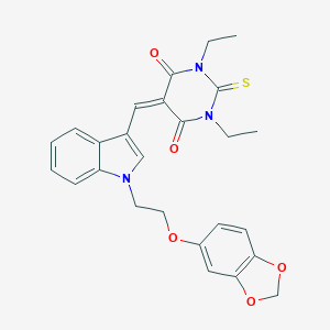 molecular formula C26H25N3O5S B297752 5-({1-[2-(1,3-benzodioxol-5-yloxy)ethyl]-1H-indol-3-yl}methylene)-1,3-diethyl-2-thioxodihydro-4,6(1H,5H)-pyrimidinedione 