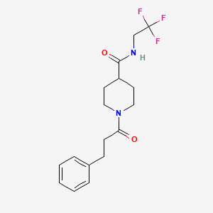 molecular formula C17H21F3N2O2 B2977523 1-(3-苯基丙酰基)-N-(2,2,2-三氟乙基)哌啶-4-甲酰胺 CAS No. 1206995-07-4