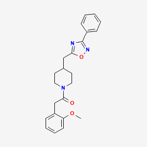molecular formula C23H25N3O3 B2977524 1-[(2-Methoxyphenyl)acetyl]-4-[(3-phenyl-1,2,4-oxadiazol-5-yl)methyl]piperidine CAS No. 1775462-23-1