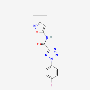 molecular formula C15H15FN6O2 B2977525 N-(3-(tert-butyl)isoxazol-5-yl)-2-(4-fluorophenyl)-2H-tetrazole-5-carboxamide CAS No. 1396878-93-5