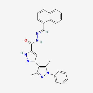 molecular formula C26H22N6O B2977538 3-(3,5-dimethyl-1-phenylpyrazol-4-yl)-N-[(E)-naphthalen-1-ylmethylideneamino]-1H-pyrazole-5-carboxamide CAS No. 1285536-28-8