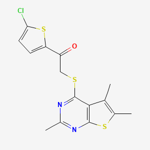 molecular formula C15H13ClN2OS3 B2977539 1-(5-Chlorothiophen-2-yl)-2-(2,5,6-trimethylthieno[2,3-d]pyrimidin-4-yl)sulfanylethanone CAS No. 701220-89-5