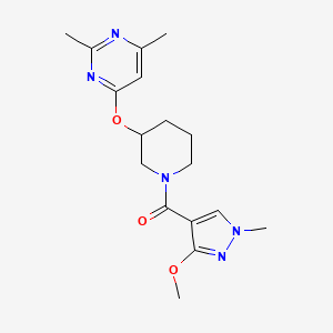 molecular formula C17H23N5O3 B2977543 (3-((2,6-dimethylpyrimidin-4-yl)oxy)piperidin-1-yl)(3-methoxy-1-methyl-1H-pyrazol-4-yl)methanone CAS No. 2034500-35-9