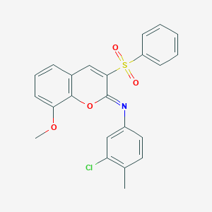 molecular formula C23H18ClNO4S B2977546 3-(benzenesulfonyl)-N-(3-chloro-4-methylphenyl)-8-methoxychromen-2-imine CAS No. 1322216-57-8