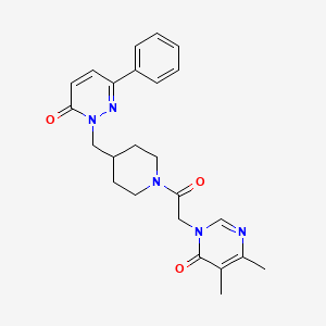 molecular formula C24H27N5O3 B2977550 5,6-Dimethyl-3-(2-oxo-2-{4-[(6-oxo-3-phenyl-1,6-dihydropyridazin-1-yl)methyl]piperidin-1-yl}ethyl)-3,4-dihydropyrimidin-4-one CAS No. 2097889-84-2
