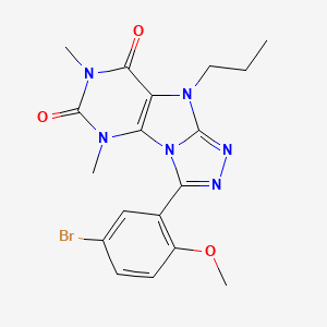 molecular formula C18H19BrN6O3 B2977563 3-(5-Bromo-2-methoxyphenyl)-5,7-dimethyl-9-propyl-5,7,9-trihydro-1,2,4-triazol o[3,4-i]purine-6,8-dione CAS No. 921582-42-5