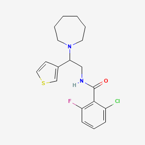 molecular formula C19H22ClFN2OS B2977566 N-(2-(azepan-1-yl)-2-(thiophen-3-yl)ethyl)-2-chloro-6-fluorobenzamide CAS No. 946328-14-9