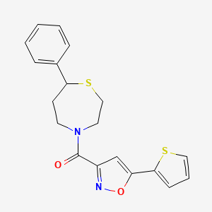 molecular formula C19H18N2O2S2 B2977580 (7-Phenyl-1,4-thiazepan-4-yl)(5-(thiophen-2-yl)isoxazol-3-yl)methanone CAS No. 1797028-85-3