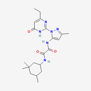 molecular formula C21H30N6O3 B2977594 N1-(1-(4-乙基-6-氧代-1,6-二氢嘧啶-2-基)-3-甲基-1H-吡唑-5-基)-N2-(3,3,5-三甲基环己基)草酰胺 CAS No. 1014006-46-2