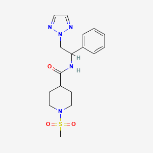 molecular formula C17H23N5O3S B2977600 1-(methylsulfonyl)-N-(1-phenyl-2-(2H-1,2,3-triazol-2-yl)ethyl)piperidine-4-carboxamide CAS No. 2034548-00-8