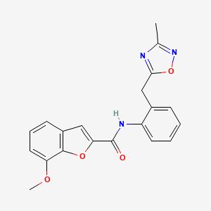 molecular formula C20H17N3O4 B2977612 7-甲氧基-N-(2-((3-甲基-1,2,4-恶二唑-5-基)甲基)苯基)苯并呋喃-2-甲酰胺 CAS No. 1448044-43-6