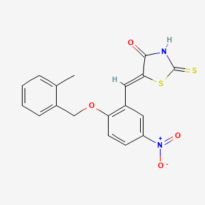 molecular formula C18H14N2O4S2 B2977613 (Z)-5-(2-((2-methylbenzyl)oxy)-5-nitrobenzylidene)-2-thioxothiazolidin-4-one CAS No. 622354-49-8
