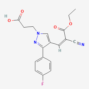 molecular formula C18H16FN3O4 B2977622 3-[4-[(Z)-2-氰基-3-乙氧基-3-氧代丙-1-烯基]-3-(4-氟苯基)吡唑-1-基]丙酸 CAS No. 882224-06-8