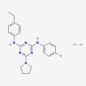 molecular formula C21H24ClFN6 B2977623 N2-(4-乙基苯基)-N4-(4-氟苯基)-6-(吡咯烷-1-基)-1,3,5-三嗪-2,4-二胺盐酸盐 CAS No. 1179443-01-6