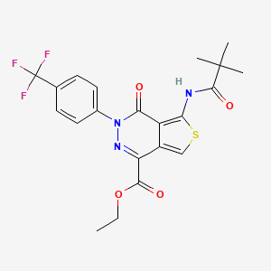 molecular formula C21H20F3N3O4S B2977637 4-氧代-5-叔丁酰胺基-3-(4-(三氟甲基)苯基)-3,4-二氢噻吩并[3,4-d]哒嗪-1-羧酸乙酯 CAS No. 851951-02-5