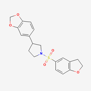 molecular formula C19H19NO5S B2977650 3-(苯并[d][1,3]二氧杂环-5-基)-1-((2,3-二氢苯并呋喃-5-基)磺酰)吡咯烷 CAS No. 2034563-61-4
