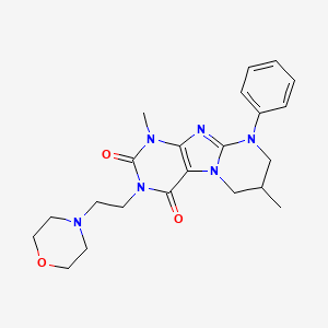 molecular formula C22H28N6O3 B2977652 1,7-dimethyl-3-(2-morpholin-4-ylethyl)-9-phenyl-7,8-dihydro-6H-purino[7,8-a]pyrimidine-2,4-dione CAS No. 848279-26-5