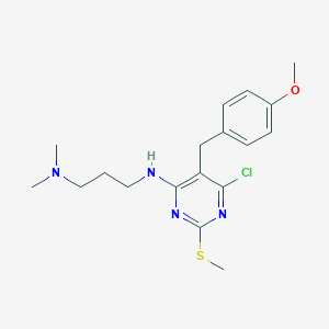 N-[6-Chloro-5-[(4-methoxyphenyl)methyl]-2-methylsulfanylpyrimidin-4-yl]-N',N'-dimethylpropane-1,3-diamine