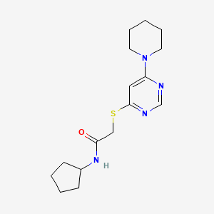 molecular formula C16H24N4OS B2977676 N-cyclopentyl-2-((6-(piperidin-1-yl)pyrimidin-4-yl)thio)acetamide CAS No. 1112383-71-7