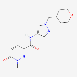 molecular formula C15H19N5O3 B2977715 1-methyl-6-oxo-N-(1-((tetrahydro-2H-pyran-4-yl)methyl)-1H-pyrazol-4-yl)-1,6-dihydropyridazine-3-carboxamide CAS No. 1706083-21-7