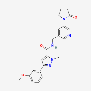 molecular formula C22H23N5O3 B2977717 3-(3-methoxyphenyl)-1-methyl-N-{[5-(2-oxopyrrolidin-1-yl)pyridin-3-yl]methyl}-1H-pyrazole-5-carboxamide CAS No. 2097892-14-1