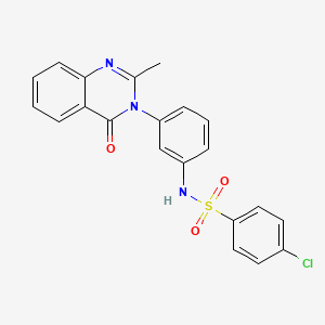 molecular formula C21H16ClN3O3S B2977731 4-chloro-N-(3-(2-methyl-4-oxoquinazolin-3(4H)-yl)phenyl)benzenesulfonamide CAS No. 898421-11-9