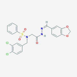 molecular formula C23H19Cl2N3O5S B297775 N-{2-[2-(1,3-benzodioxol-5-ylmethylene)hydrazino]-2-oxoethyl}-N-(3,4-dichlorobenzyl)benzenesulfonamide 