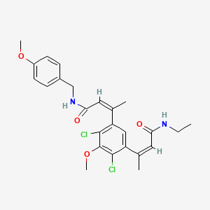 molecular formula C25H28Cl2N2O4 B2977757 (Z)-3-(2,4-Dichloro-3-methoxy-5-((Z)-4-((4-methoxybenzyl)amino)-4-oxobut-2-en-2-yl)phenyl)-N-ethylbut-2-enamide CAS No. 1956426-45-1