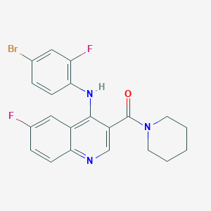 molecular formula C21H18BrF2N3O B2977759 (4-((4-Bromo-2-fluorophenyl)amino)-6-fluoroquinolin-3-yl)(piperidin-1-yl)methanone CAS No. 1189494-21-0