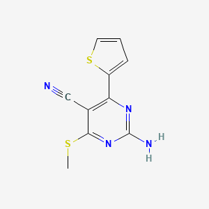 molecular formula C10H8N4S2 B2977764 2-氨基-4-(甲硫基)-6-(2-噻吩基)-5-嘧啶甲腈 CAS No. 68364-50-1