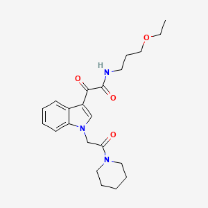 molecular formula C22H29N3O4 B2977765 N-(3-ethoxypropyl)-2-oxo-2-[1-(2-oxo-2-piperidin-1-ylethyl)indol-3-yl]acetamide CAS No. 872861-05-7