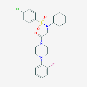 molecular formula C24H29ClFN3O3S B297778 4-chloro-N-cyclohexyl-N-{2-[4-(2-fluorophenyl)-1-piperazinyl]-2-oxoethyl}benzenesulfonamide 