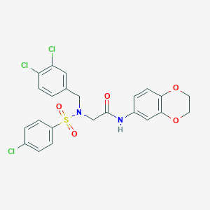 molecular formula C23H19Cl3N2O5S B297779 2-[[(4-chlorophenyl)sulfonyl](3,4-dichlorobenzyl)amino]-N-(2,3-dihydro-1,4-benzodioxin-6-yl)acetamide 