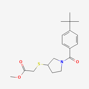 molecular formula C18H25NO3S B2977811 Methyl 2-((1-(4-(tert-butyl)benzoyl)pyrrolidin-3-yl)thio)acetate CAS No. 2034518-12-0