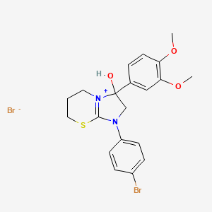 molecular formula C20H22Br2N2O3S B2977825 1-(4-bromophenyl)-3-(3,4-dimethoxyphenyl)-3-hydroxy-3,5,6,7-tetrahydro-2H-imidazo[2,1-b][1,3]thiazin-1-ium bromide CAS No. 1106746-71-7