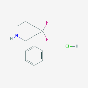 molecular formula C12H14ClF2N B2977831 7,7-Difluoro-1-phenyl-3-azabicyclo[4.1.0]heptane hydrochloride CAS No. 1955515-73-7