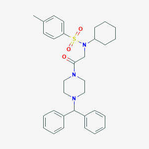 molecular formula C32H39N3O3S B297784 N-cyclohexyl-N-{2-[4-(diphenylmethyl)piperazin-1-yl]-2-oxoethyl}-4-methylbenzenesulfonamide 