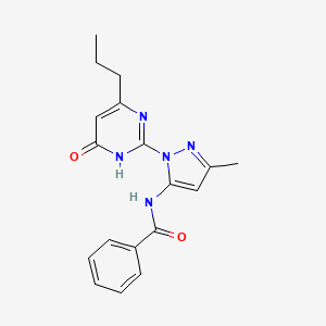 molecular formula C18H19N5O2 B2977840 N-(3-methyl-1-(6-oxo-4-propyl-1,6-dihydropyrimidin-2-yl)-1H-pyrazol-5-yl)benzamide CAS No. 1052604-99-5