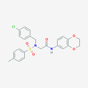 molecular formula C24H23ClN2O5S B297785 2-{(4-chlorobenzyl)[(4-methylphenyl)sulfonyl]amino}-N-(2,3-dihydro-1,4-benzodioxin-6-yl)acetamide 