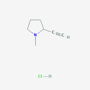 molecular formula C7H12ClN B2977862 Pyrrolidine, 2-ethynyl-1-methyl-, hydrochloride (1:1) CAS No. 2309462-10-8