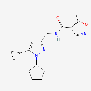 molecular formula C17H22N4O2 B2977908 N-((1-cyclopentyl-5-cyclopropyl-1H-pyrazol-3-yl)methyl)-5-methylisoxazole-4-carboxamide CAS No. 1448124-24-0