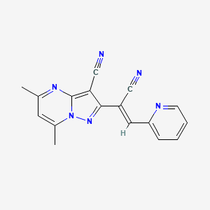 molecular formula C17H12N6 B2977918 2-[1-氰基-2-(2-吡啶基)乙烯基]-5,7-二甲基吡唑并[1,5-a]嘧啶-3-腈 CAS No. 338418-44-3