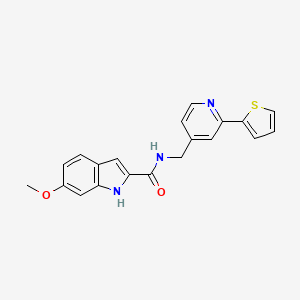 molecular formula C20H17N3O2S B2977920 6-methoxy-N-((2-(thiophen-2-yl)pyridin-4-yl)methyl)-1H-indole-2-carboxamide CAS No. 2034436-97-8