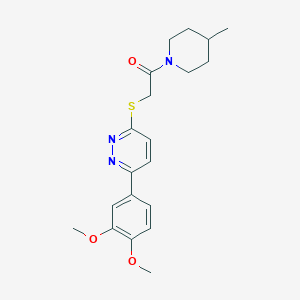 molecular formula C20H25N3O3S B2977923 2-[6-(3,4-Dimethoxyphenyl)pyridazin-3-yl]sulfanyl-1-(4-methylpiperidin-1-yl)ethanone CAS No. 626223-18-5