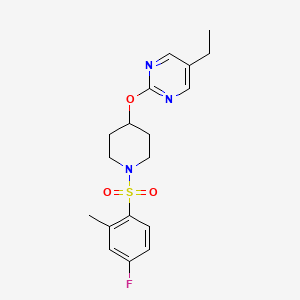 molecular formula C18H22FN3O3S B2977945 5-Ethyl-2-[1-(4-fluoro-2-methylphenyl)sulfonylpiperidin-4-yl]oxypyrimidine CAS No. 2380079-33-2