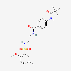 molecular formula C22H29N3O5S B2977952 N-(2-(2-methoxy-5-methylphenylsulfonamido)ethyl)-4-pivalamidobenzamide CAS No. 1091443-86-5